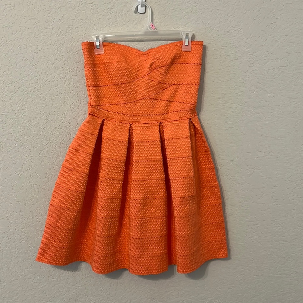 Strapless coral dress!!